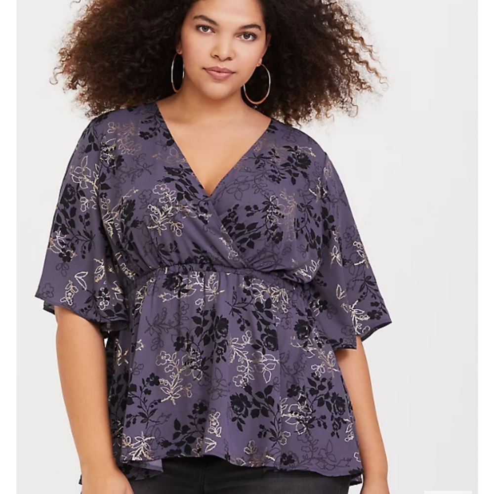 LILY - GREY METALLIC FOIL GEORGETTE BABYDOLL BLOUSE